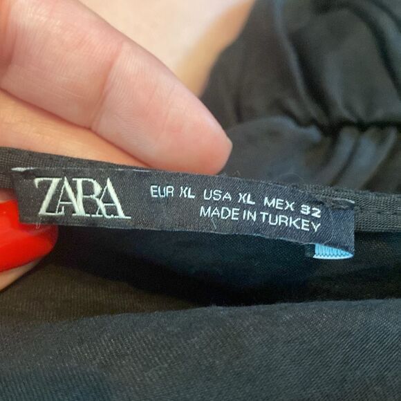 Like New Zara Voluminous Ruching Smocked Balloon Sleeves Side Zipper Black Dress - Picture 8 of 12